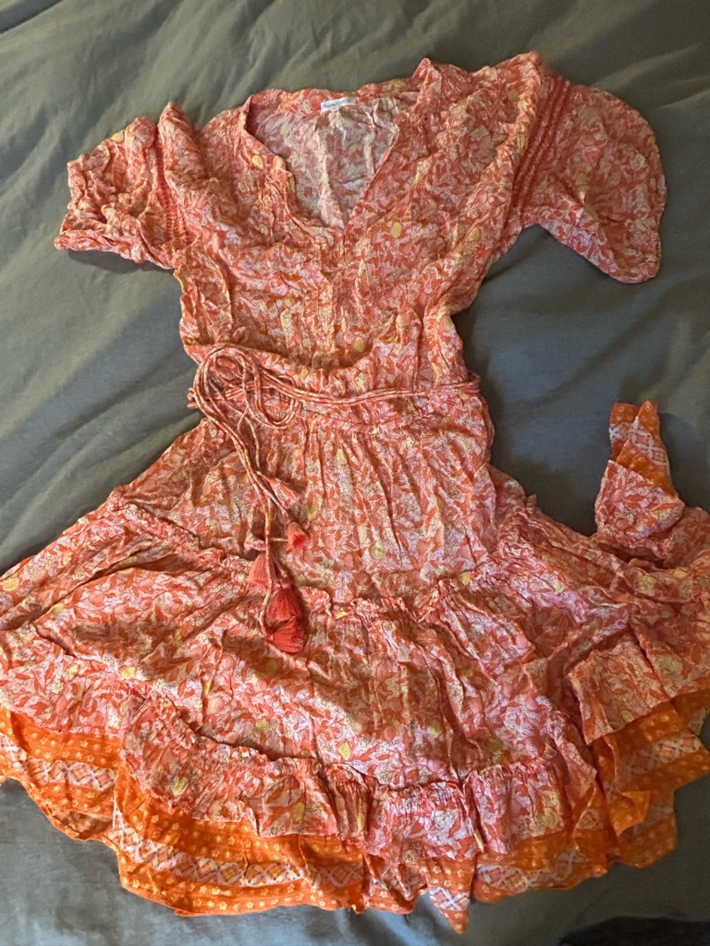 Poupette St. Barth Orange Floral V-Neck Mini Dress - Picture 4 of 7